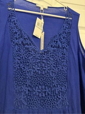 NWT Spense Woman 1X Cobalt Blue Crochet Lace Tunic Top